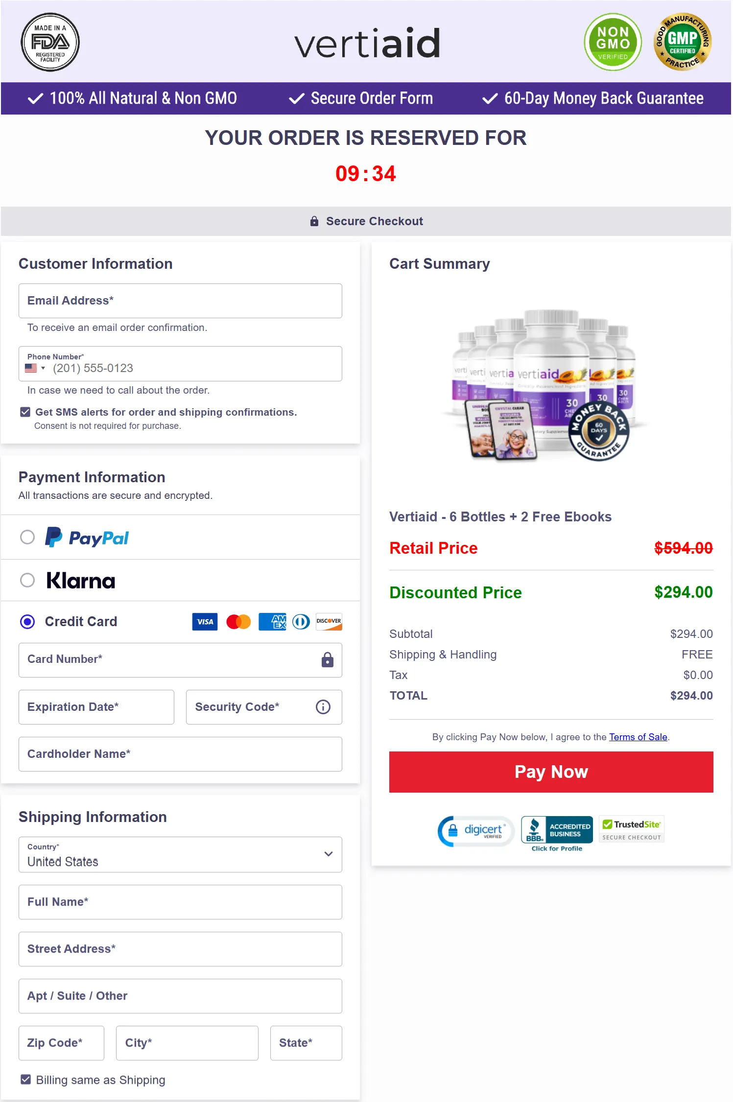 VertiAid checkout page